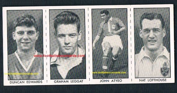 1957 LEGEND Duncan Edwards Adventure comic uncut strip of 4 Busby Babes Munich Football Stars card