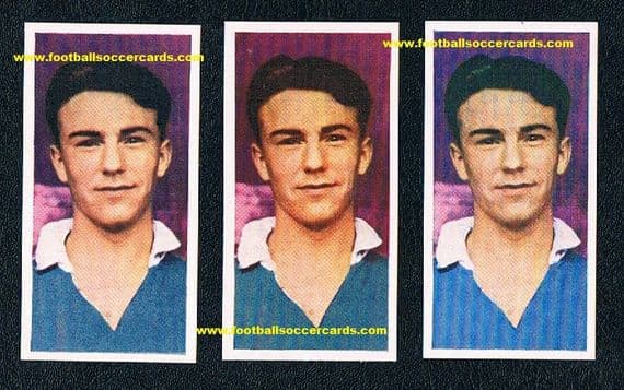 1958 1st type upside-down-back rookie card & 1960 x2 variations Jimmy Greaves Cadet Sweets x3 cards