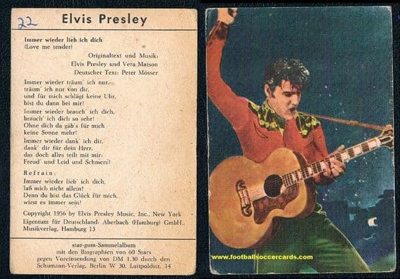 1958 -59 Elvis Schumann Verlag Star Gum card Love Me Tender dated 1956