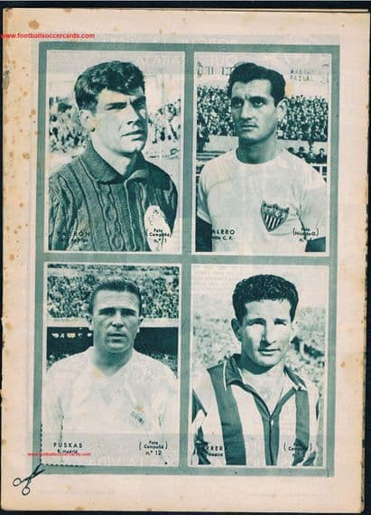 1958 -59 sheet of uncut cards PUSKAS included, Dicen Album, Spain