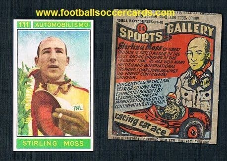 1958 -67 Stirling Moss Panini issue & 1 Anglo American Bell Boy gum insert F1 motor racing rarities
