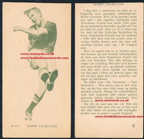 1958 Aftenposten Bobby Charlton rookie card Man Utd from Norway