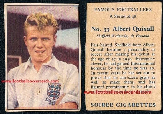 1958 Albert Quixall #33 Sheffield Wednesday & England SOIREE CIGS CARD packet issue