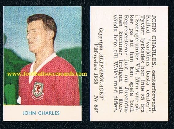 1958 Alifa John Charles Wales card from Sweden WC58 original
