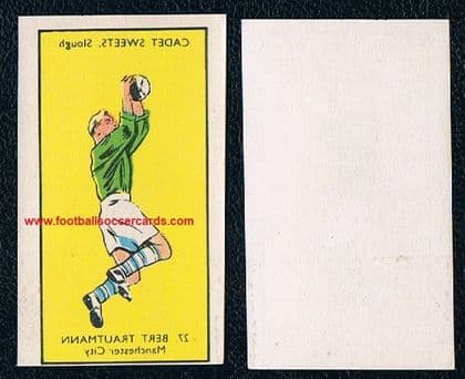 1958 Bert Trautmann Man City legendary goalie unused decal Cadet Sweets 1956 Player of the Year!