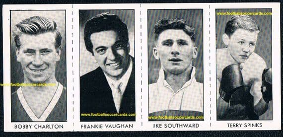 1958 Bobby Charlton early UNCUT rookie Hotspur strip-of-4 ! Earlier than most A&BC & other rookies