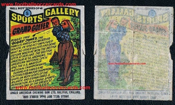1958 Bobby Jones gum insert Anglo American Bell Boy Sport Gallery waxy