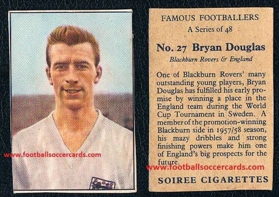 1958 Bryan DOuglas #27 Blackburn Rovers & England SOIREE CIGARETTES PACKET ISSUE rarity