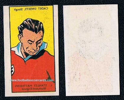 1958 Cadet Sweets footballers unused decal Stan Matthews 1