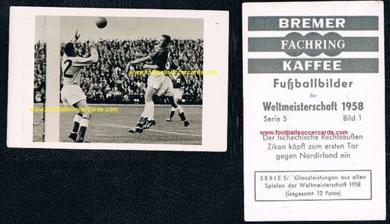 1958 Norman Uprichard & McMichael Bingham v Czech attacker, Bremer, World Cup '58