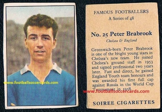 1958 Peter Brabrook 25 Chelsea & England SOIREE CIGS CARD packet issue