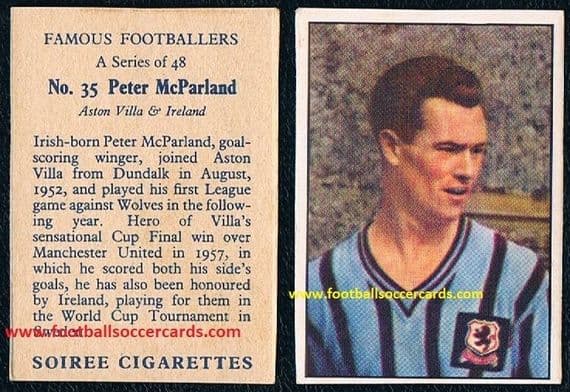 1958 Peter McParland #35 Aston Villa & Northern Ireland SOIREE CIGARETTES PACKET ISSUE diamond rare!