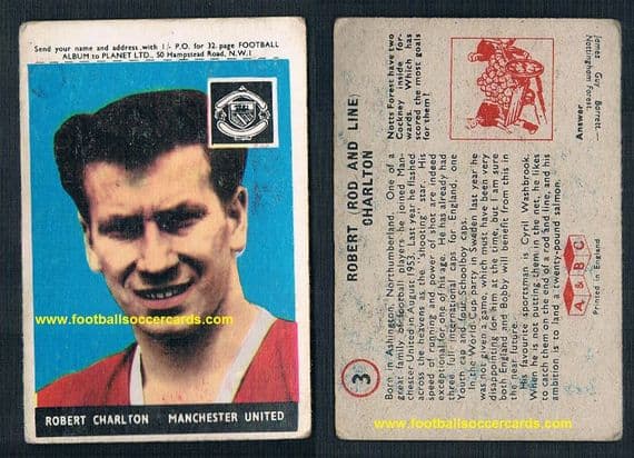 1958 rookie Bobby Charlton A&BC Gum 3 with planet token fair