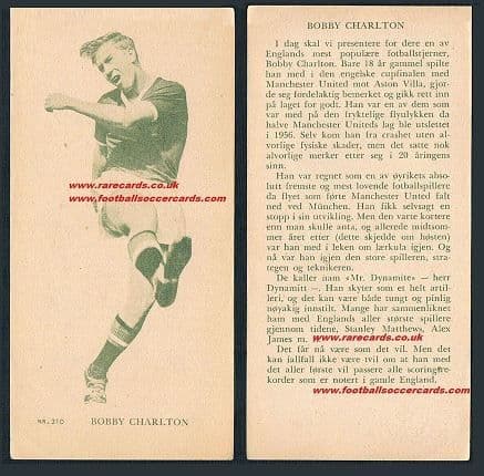 1958 Se-Bladene AS Bobby Charlton rookie / early card Man Utd from Norway 1959?