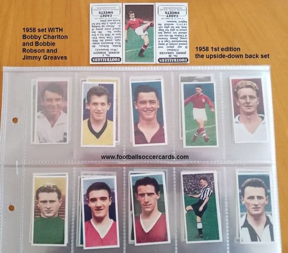 1958 SET Bobby Charlton Jimmy Greaves rookies and all 50 Cadet Sweets upside-down footballers