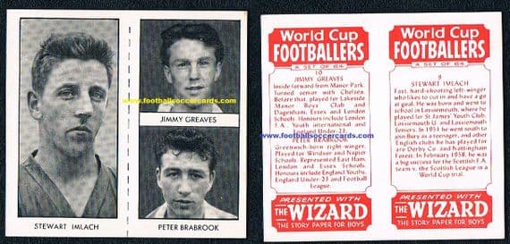 1958 UNCUT rookie card Jimmy Greaves with Peter Brabrook CHELSEA and Imlach Forest