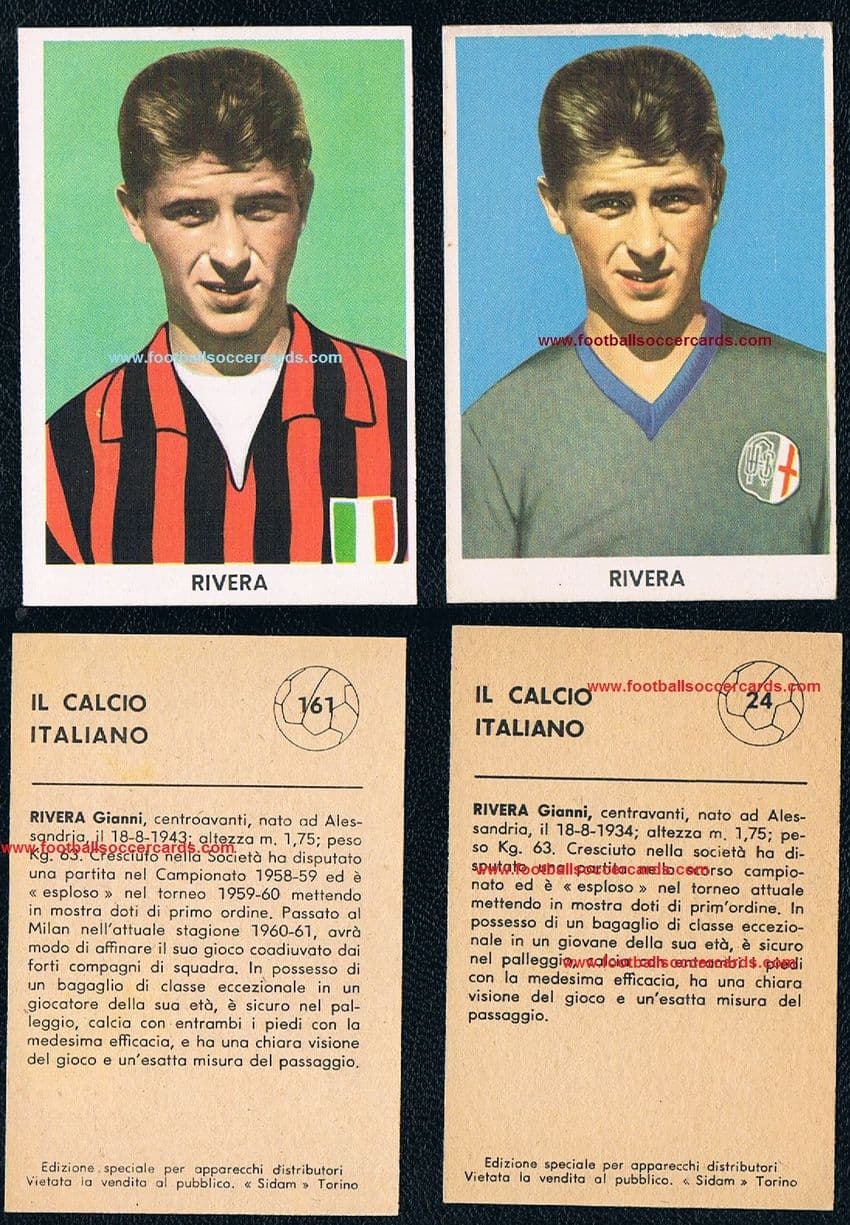 1959 1960 pair ROOKIE CARD s of Gianni Rivera Alessandria 24 and 161 Milan SIDAM x2