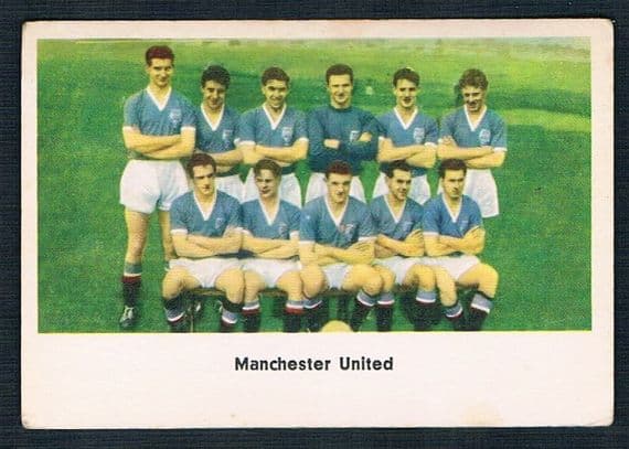 1959-60 CARL SCHÜTT German gum card of 1958 Manchester United FA CUP FINAL team