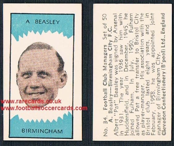 1959 Clevedon Football Club Managers Beasley Arsenal Huddersfield Fulham Birmingham