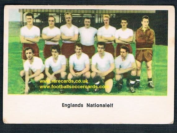 1959 England on 1960 German Schütt card Bobby Charlton as rookie Billy Wright Ron Flowers Wolves