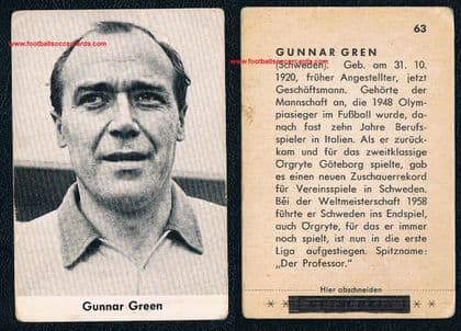 1959 Gutschein gum card GOLD MEDAL OG48 Gunnar Gren, Sweden Örgryte Genoa Milan Fiorentina