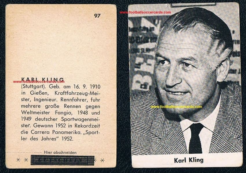 1959 Gutschein gum card Karl Kling F1 Fangio teammate 1st German F1 podium Berlin Grand Prix winner