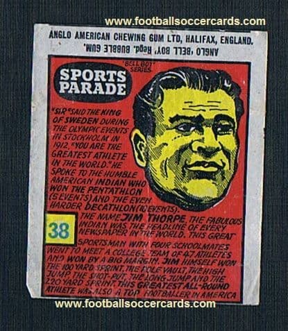 1959 Jim Thorpe NY Giants & Gridiron legend gum insert waxy Anglo American Bell Boy SOLD