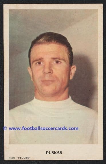 1959 Puskas L'Equipe large card plain back, see Pele image for comparison, Cc corner