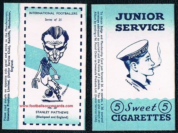 1959 Sweetule sweet cigarettes box UNCUT as new trade card Stanley Matthews 25