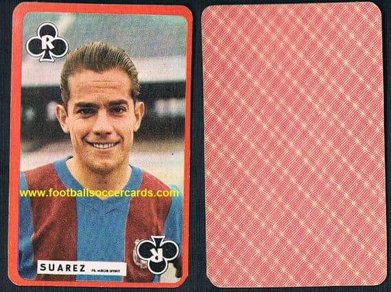 1960 -61 Luis Suarez Barcelona Orange border King Clubs Miroir Sprint redemption playing trade card