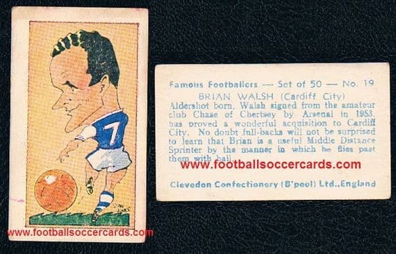 1960 Brian Walsh Cardiff City Arsenal 19 Famous Footballers Clevedon Confectionery