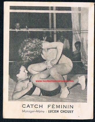 1960 Female Wrestlers signed card Lucien Choury women's Catch Feminin