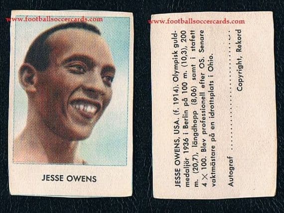1960 Jesse Owens Swedish Rekord magazine cut.-out card