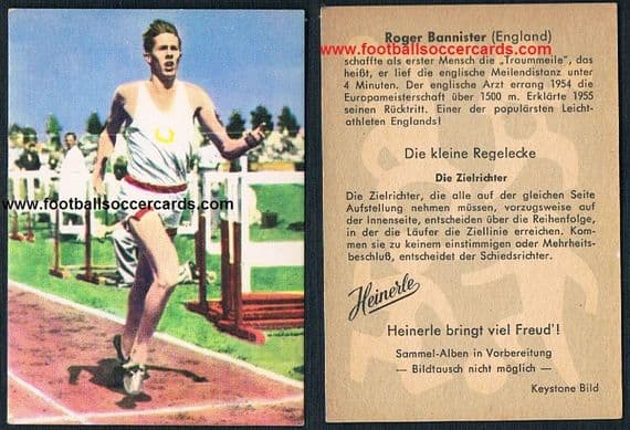 1960 Roger Bannister World Record 1st sub 4-minute mile runner Heinerle gum card