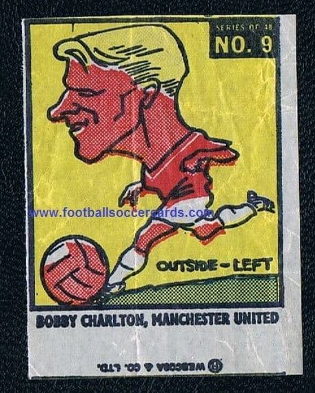 1960 Webcosa Bobby Charlton no.9 rare waxy gum insert by Fleer