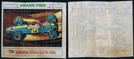 1960s GRAND PRIX Spanish wax paper gum insert Jim Clark 70 Lotus ford, cut as issued?