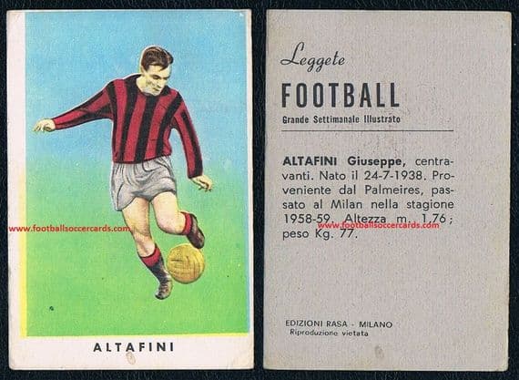 1961 Altafini MILAN 3 Golden Boots WC58 winner stunning RASA gum card from Italy