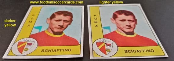 1961 Schiaffino Roma original PAIR 1st series Panini card versions x2 pale yellow & dark yellow type