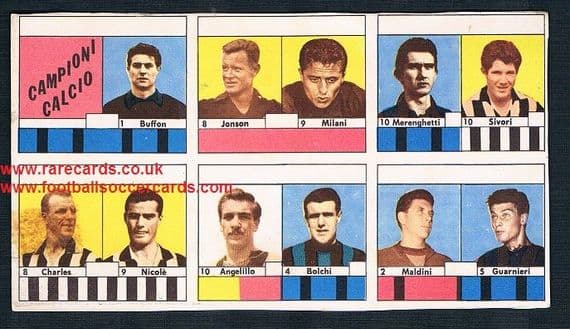 1961 VAV PROOF uncut card sheet John Charles Omar Sivori Juventus no team names! Inter