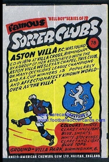 1962 Anglo American Gum bell Boy Famous Soccer Clubs Aston Villa 78