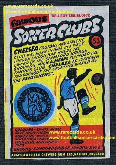 1962 Anglo American Gum bell Boy Famous Soccer Clubs Chelsea 53