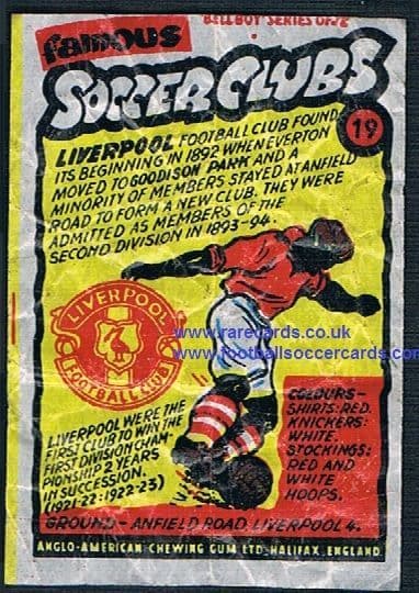 1962 Anglo American Gum bell Boy Famous Soccer Clubs Liverpool 19