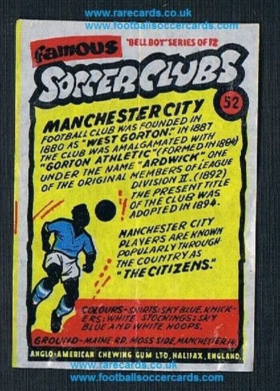 1962 Anglo American Gum bell Boy Famous Soccer Clubs Man City 52
