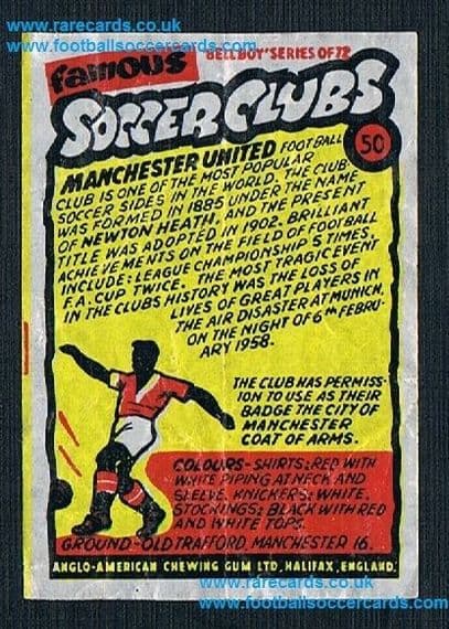 1962 Anglo American Gum bell Boy Famous Soccer Clubs Manchester United 50