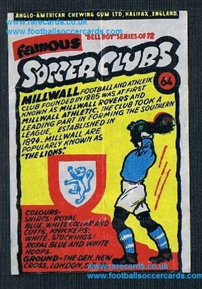 1962 Anglo American Gum bell Boy Famous Soccer Clubs Millwall 64