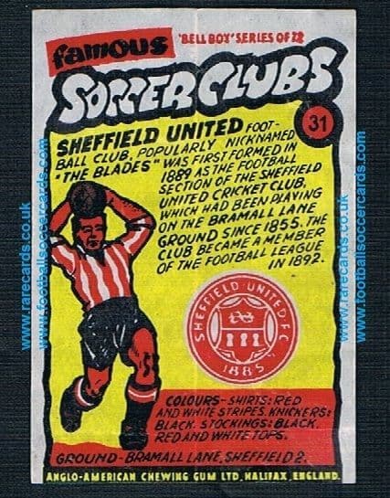1962 Anglo American Gum bell Boy Famous Soccer Clubs Sheffield United 31