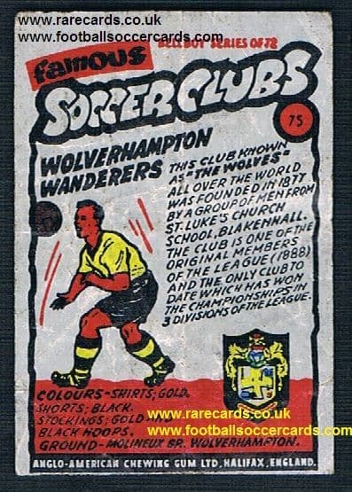 1962 Anglo American Gum bell Boy Famous Soccer Clubs Wolves 75
