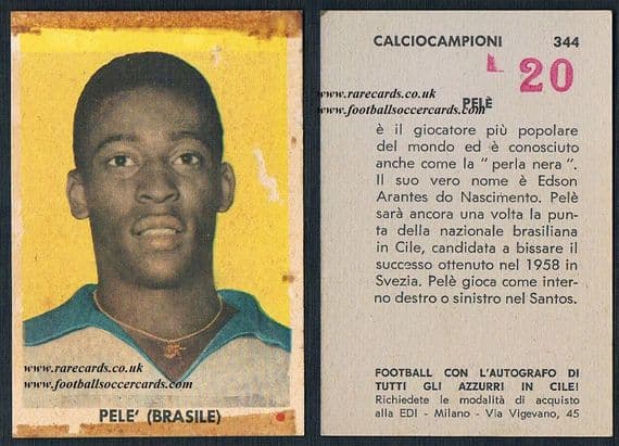 1962 EDI Pelé super-rare "red 20" overprint #344 Italian gum card
