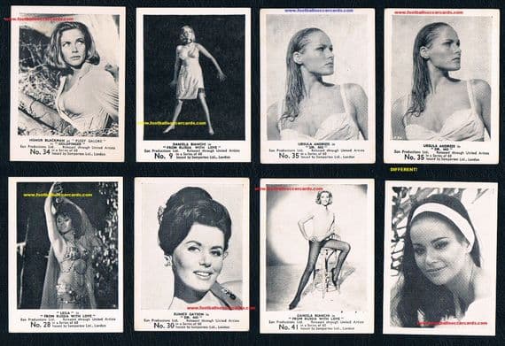 1964 & 65 Somportex James Bond 007 Gum cards x8 women incl the Ursula Andress variety card
