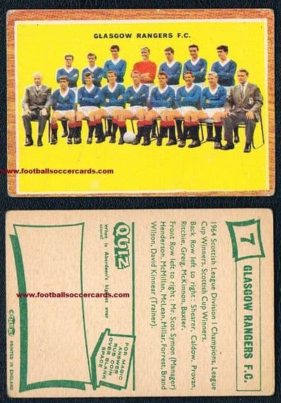 1964 A&BC Scottish Quiz-back Glasgow Rangers 7 team photo card